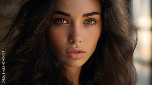 Wallpaper Mural Serene Woman with Long Brown Hair Torontodigital.ca