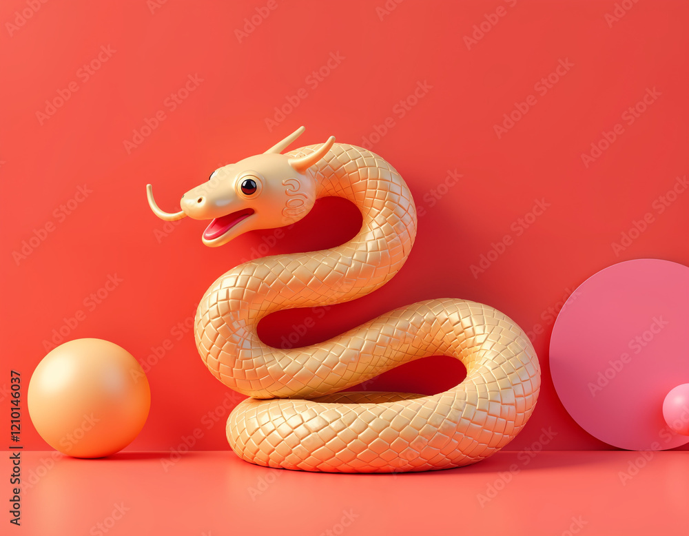 Fototapeta premium Chinese new year 2025 Snake Zodiac sign with gold paper cut art and craft style on color background Chinese Translation happy new year of Snake