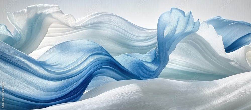 Naklejka premium Blue & white fabric waves flow, studio shot, abstract background, design use