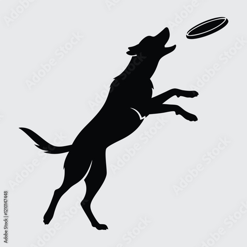  A dog jumping to catch a frisbee  image silhouette vector art and illustration