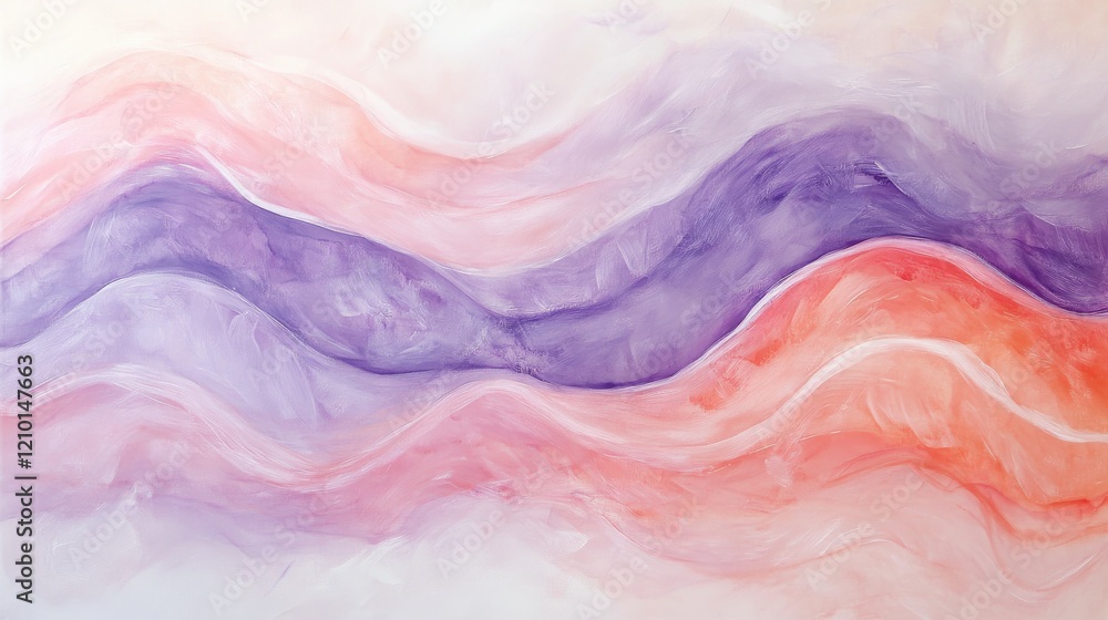 Soft lavender waves create a calming atmosphere in this abstract artwork featuring muted tones and gentle strokes
