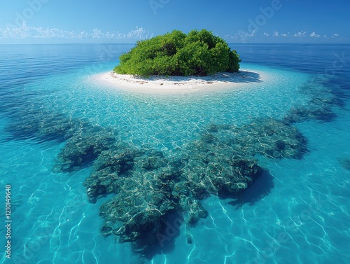 Tropical Island Paradise with Clear Turquoise Water and Coral Reefs Underneath photo