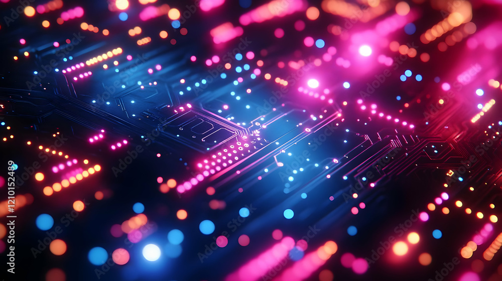 Fototapeta premium Vibrant Abstract Network of Glowing Lights and Digital Circuits