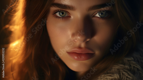 Serene Portrait of a Woman with Long Brown Hair