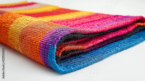 Vibrant Multicolored Woven Textile with Bright Stripes Perfect for Interior Design and Home Decor Projects