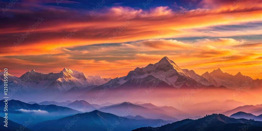 Fototapeta premium Majestic Mountain Range at Sunset with Hazy Layers