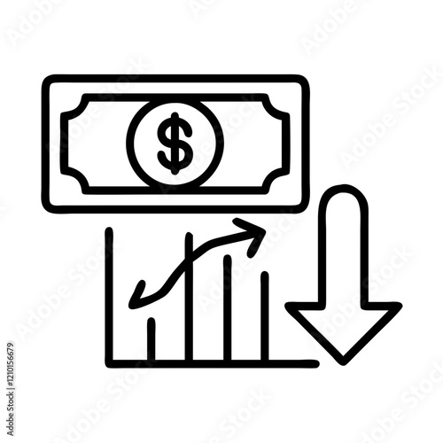 decreasing purchasing power icon, decreasing purchasing power line art - simple line art of decreasing purchasing power, perfect for decreasing purchasing power logos and icons