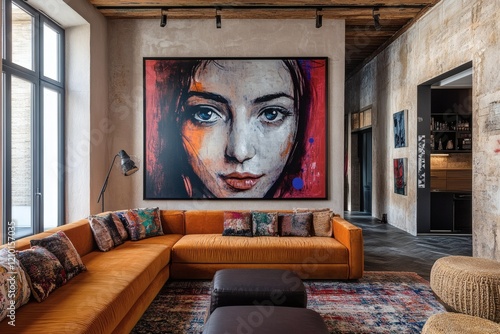 Bohemian living area featuring berlin street art
