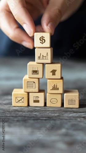 A wooden blocks with a business and commercial sign.