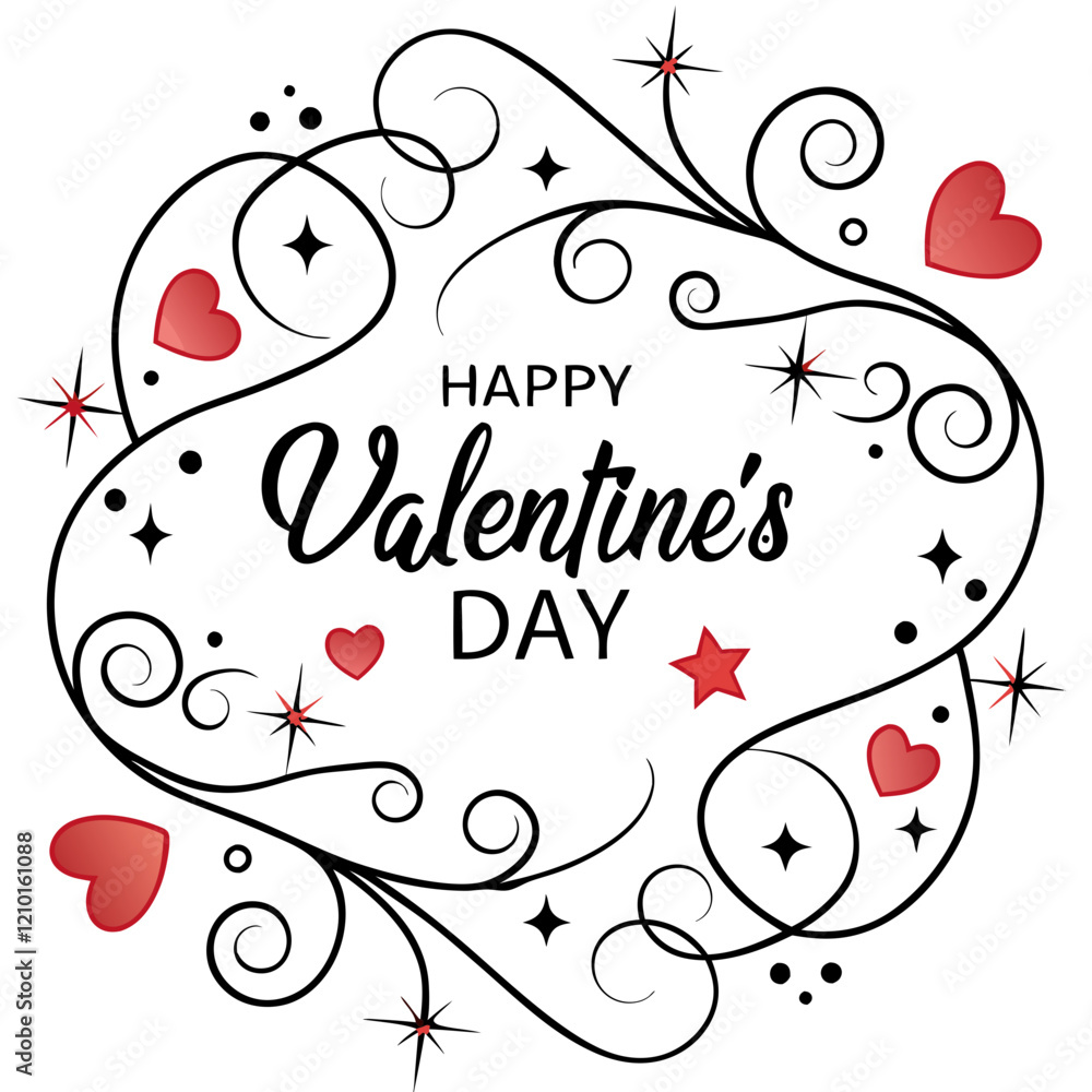 Fototapeta premium Luxurious Valentine's Day Typography with Stars and 3D Hearts. Perfect for: Valentine's Day, romantic dinners, weddings, festive celebrations