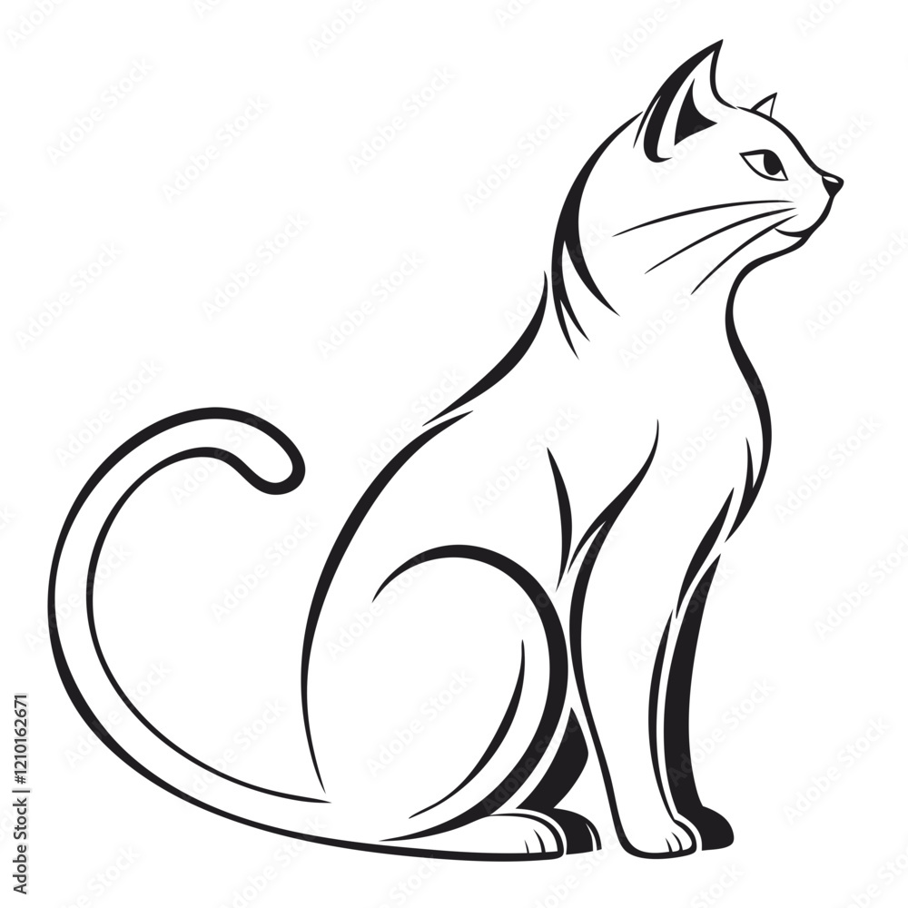 cat logo, black outline vector graphic transparent background