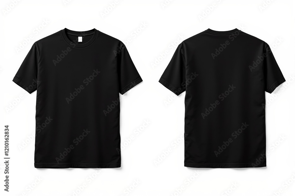 Fototapeta premium Black t-shirt front and back view on white background.