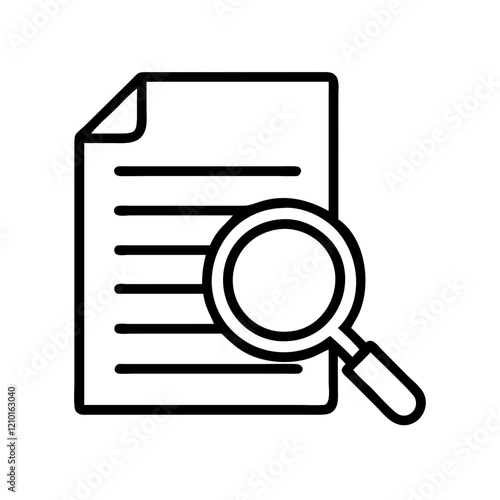 document with magnifier icon, document with magnifier line art - simple line art of document with magnifier, perfect for document with magnifier logos and icons