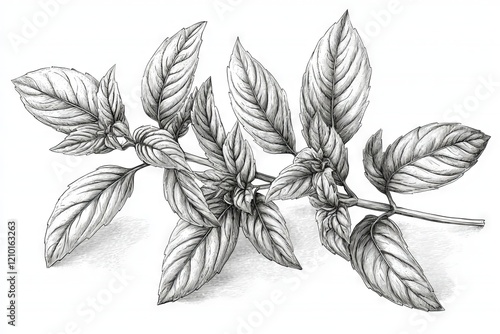 Herbs and seasonings captured in detailed ink sketches and illustrations photo