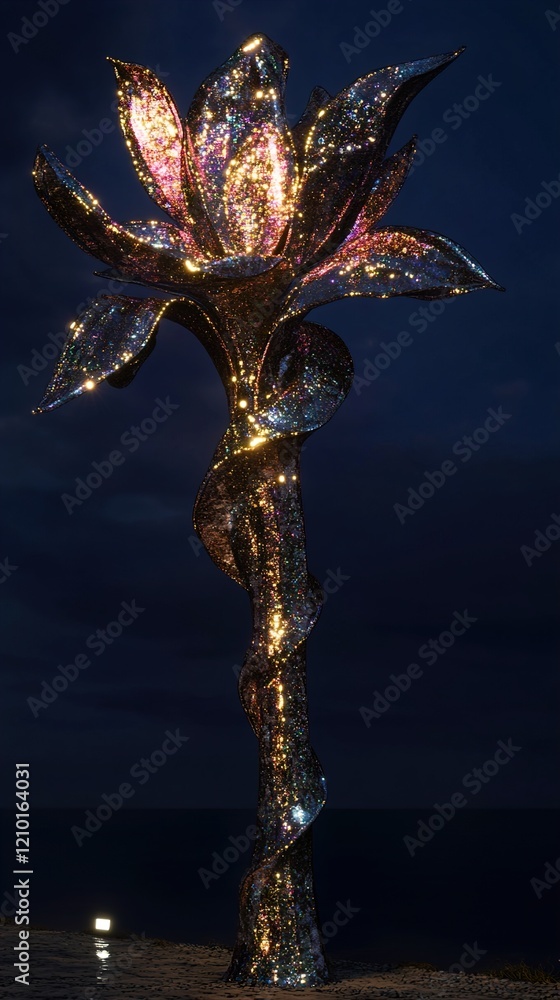 Naklejka premium Dazzling Glitter Flower Sculpture at Night