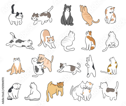 Cute cats with random color, The cats are playing in different poses vector illustration