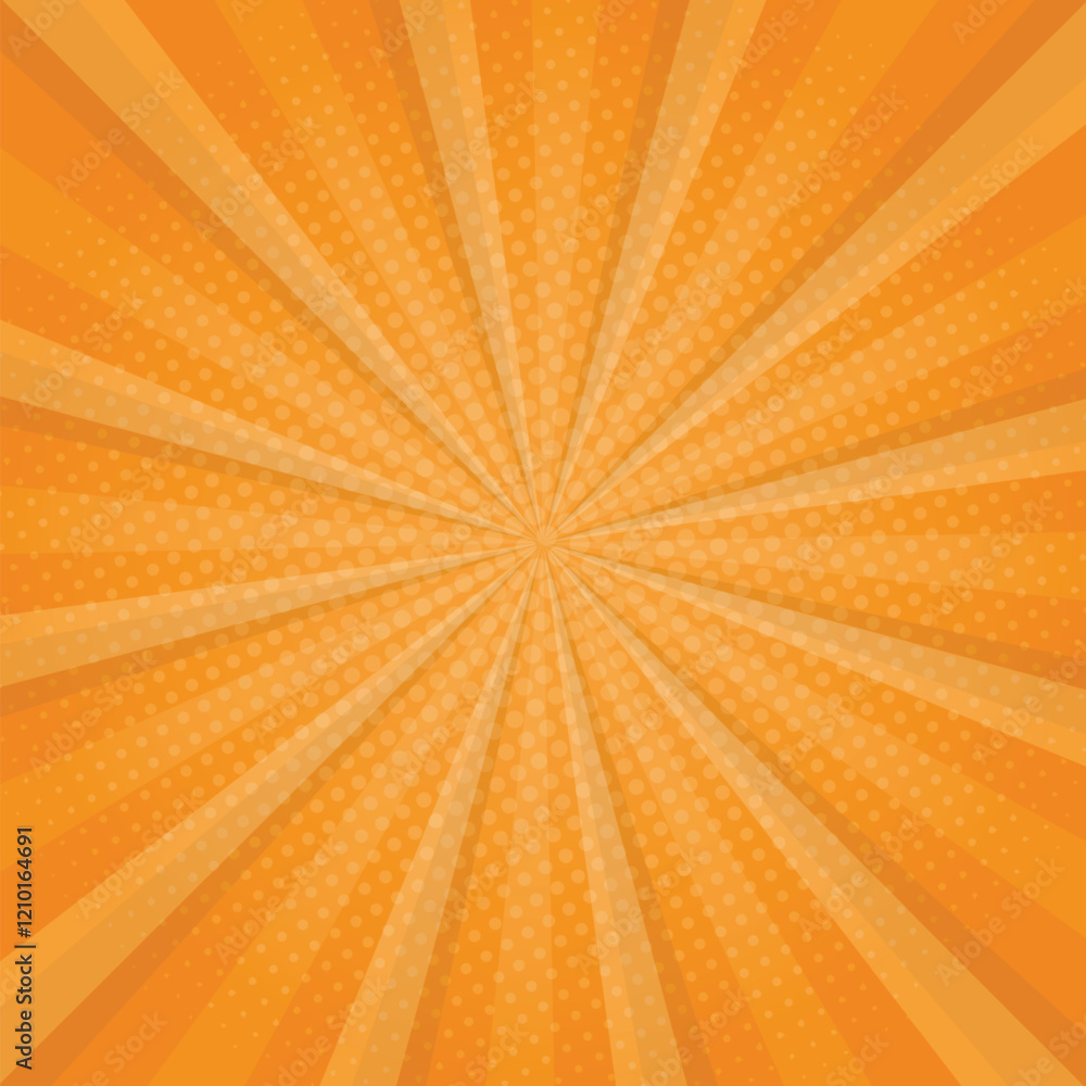 Fototapeta premium Orange sunburst background with halftone concept. 