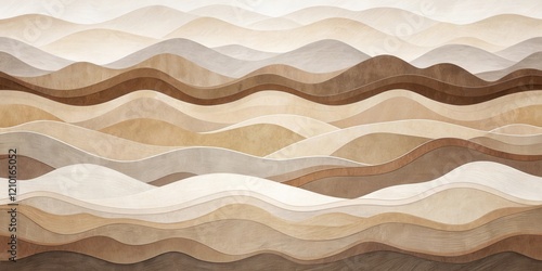 Abstract Earthy Tones Landscape Serene Rolling Hills Design in Neutral Shades