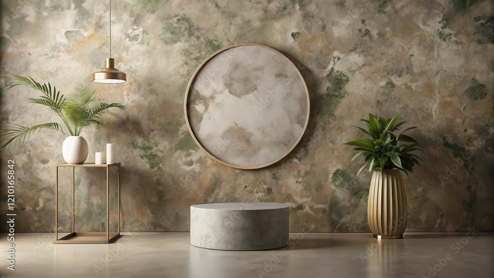 Stylish Interior Design Mockup with Neutral Tones and Geometric Elements Stylish Interior Design Mockup with Neutral Tones and Geometric Elements
