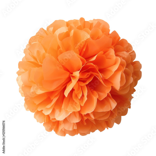 An orange tissue paper flower on transparent background