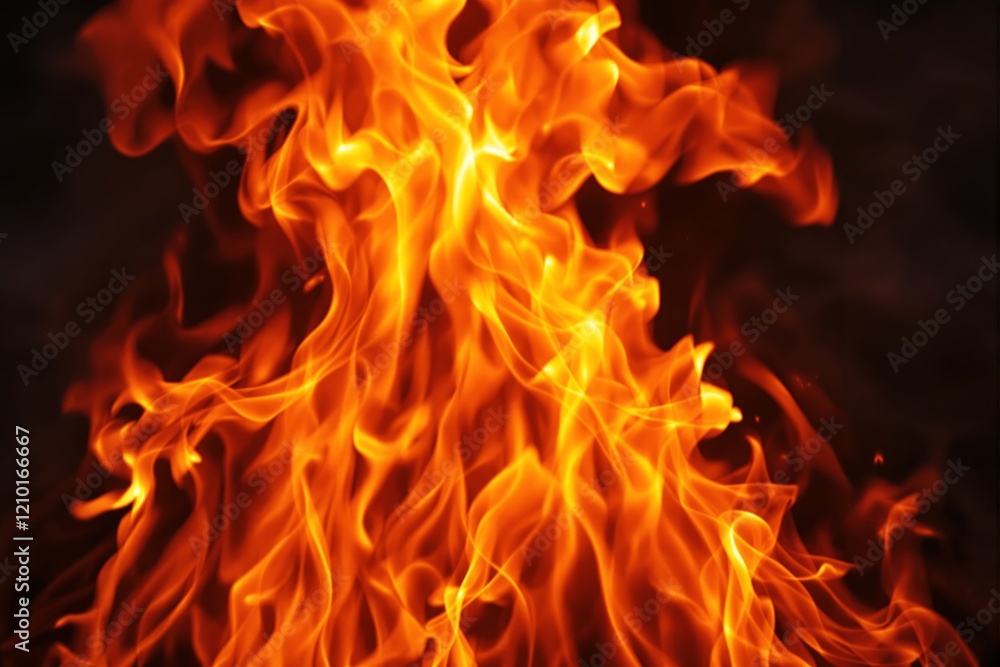 Fiery flames with glowing orange and yellow hues on a dark background. Fiery flames with glowing orange and yellow hues on a dark background.