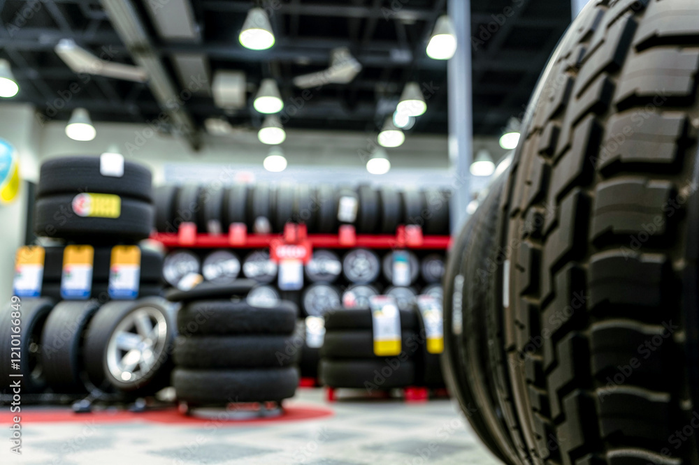Blurred picture inside a tire shop , Automotive concept , Generation AI Blurred picture inside a tire shop , Automotive concept , Generation AI