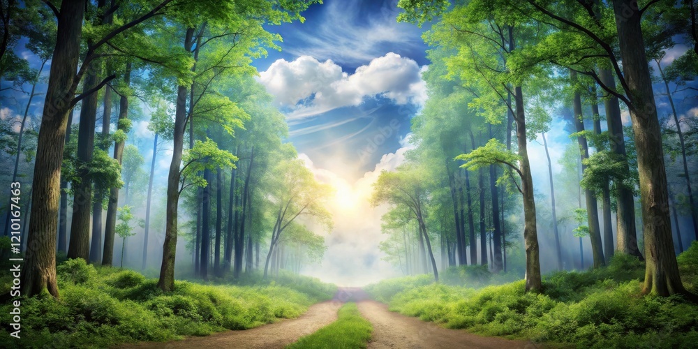 Obraz premium Serene Forest Path Leading to a Sunlit Clearing