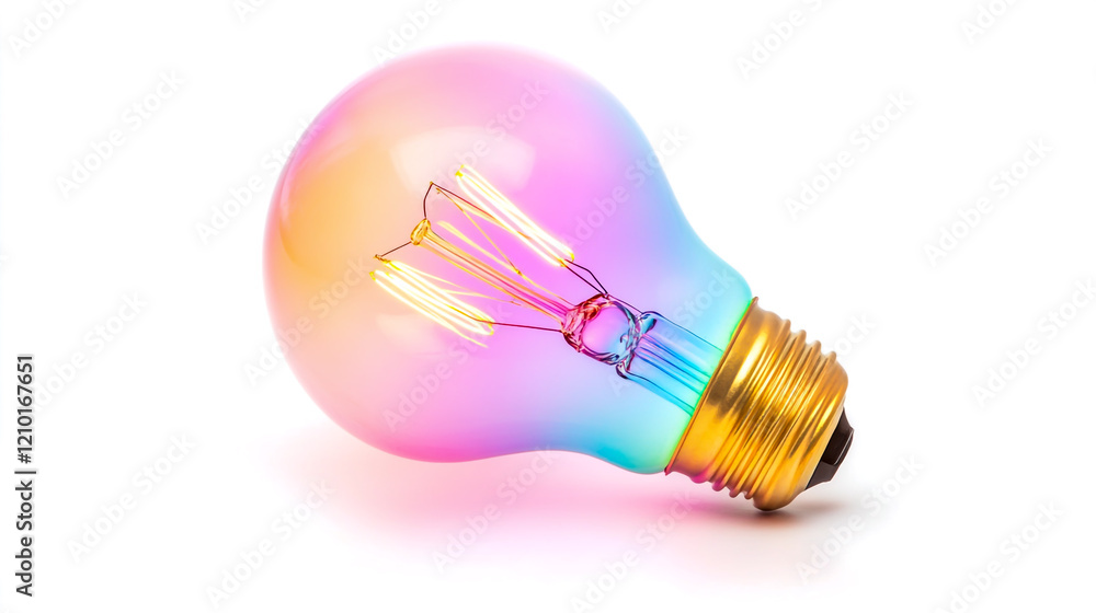 a colorful glowing idea bulb lamp, visualization of brainstorming, bright idea and creative thinking isolated on white background. a colorful glowing idea bulb lamp, visualization of brainstorming, bright idea and creative thinking isolated on white background.