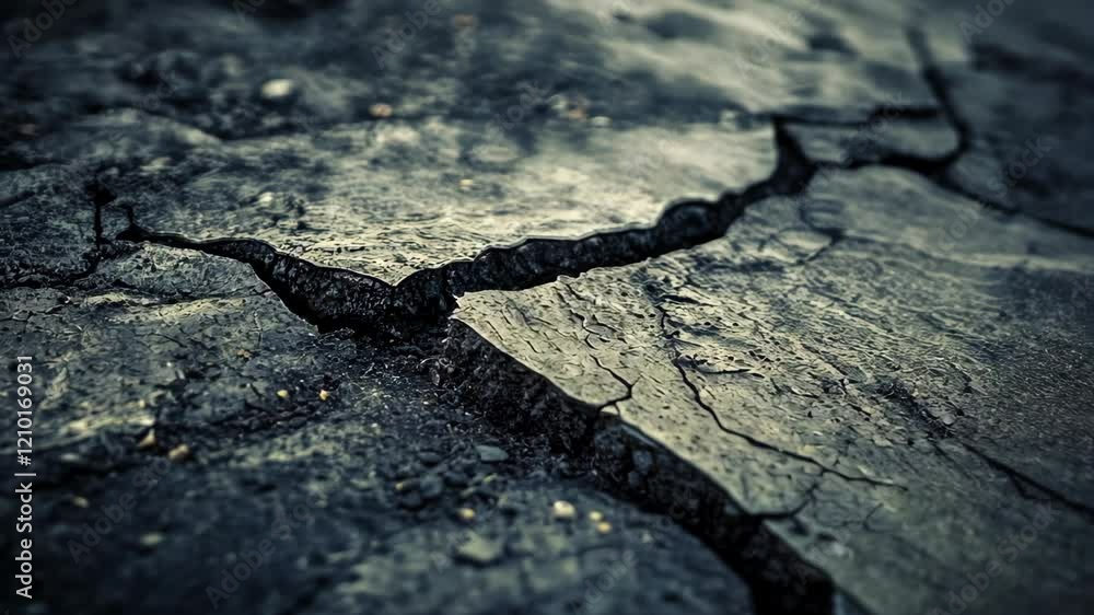 Cracked earth surface revealing dry soil texture under low light ...