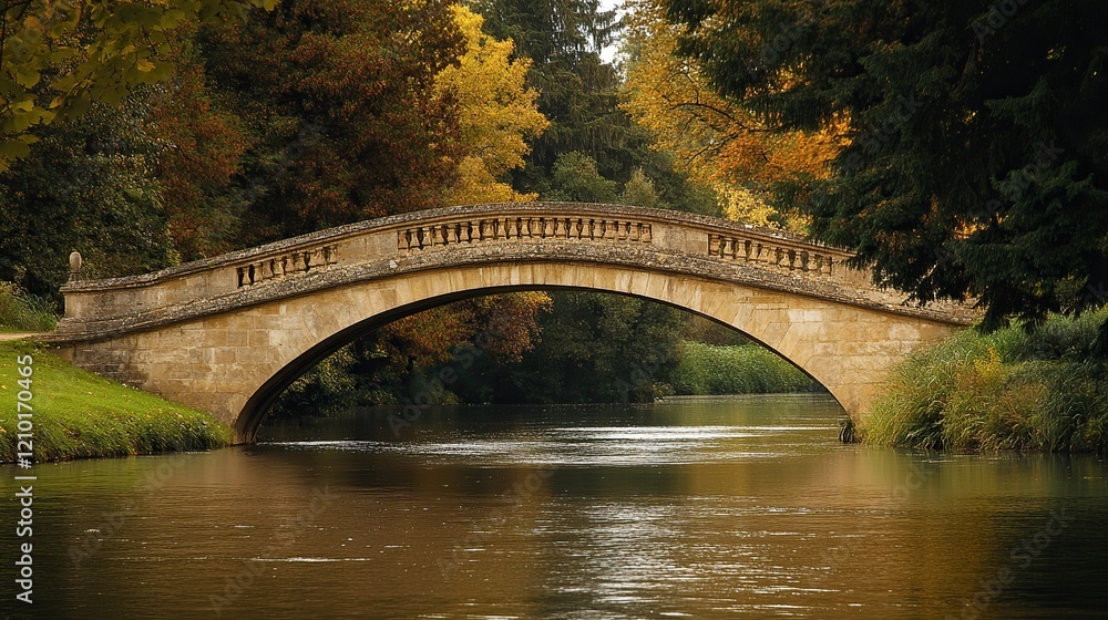Fototapeta premium A historic stone bridge spanning a peaceful river, a fine example of classic architecture.
