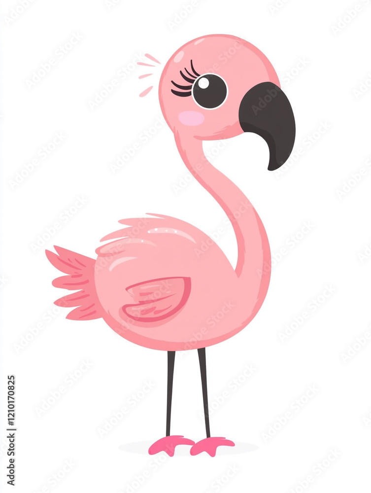 Fototapeta premium A cartoon flamingo with a pink body and red feathers. 