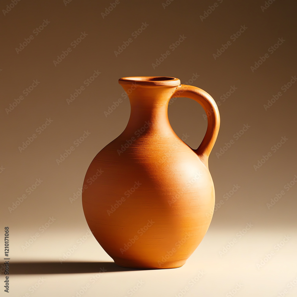 An elegant clay jug, showcasing its smooth texture and warm tones against a minimalist background, perfect for cultural themes. An elegant clay jug, showcasing its smooth texture and warm tones against a minimalist background, perfect for cultural themes.
