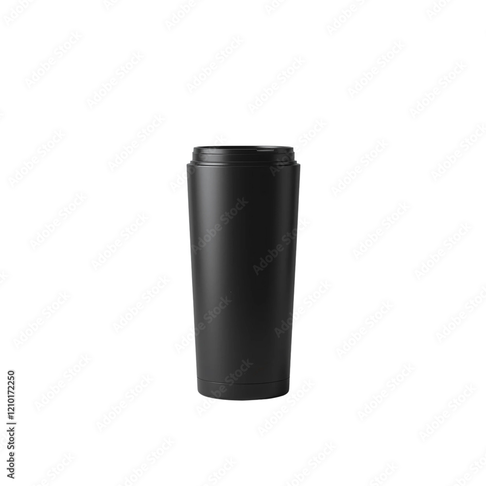 A sleek, black, cylindrical can or container. Perfect for branding or product mockups. A sleek, black, cylindrical can or container. Perfect for branding or product mockups.