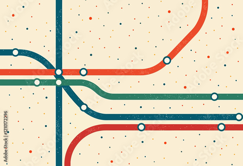 Colorful Subway Lines & Dots: Minimalist Vector Pattern. A cute and simple design with a flat style and no gradients, ideal for posters, wallpapers, and textile prints.

