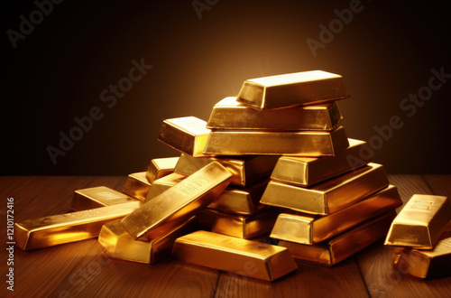 stack of gold bars against a warm background, symbolizing wealth, luxury, and prosperity, ideal for themes of finance, success, and timeless value.