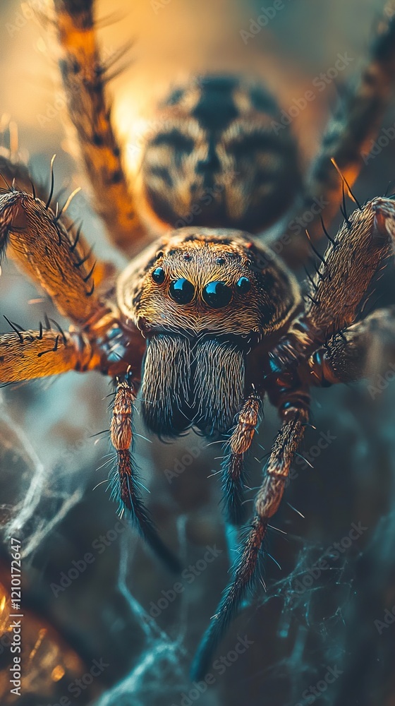 Fototapeta premium Magnificent Spider Closeup: Intricate Details of Arachnid in Nature