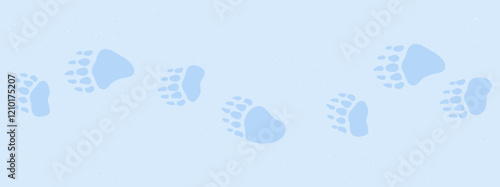 Traces of bear walk in the snow. Bear footprints vector illustration on textured snow background. Paw trail of bear