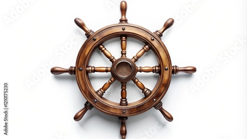 A classic wooden ship's wheel, nautical decor, maritime symbol of adventure and exploration photo