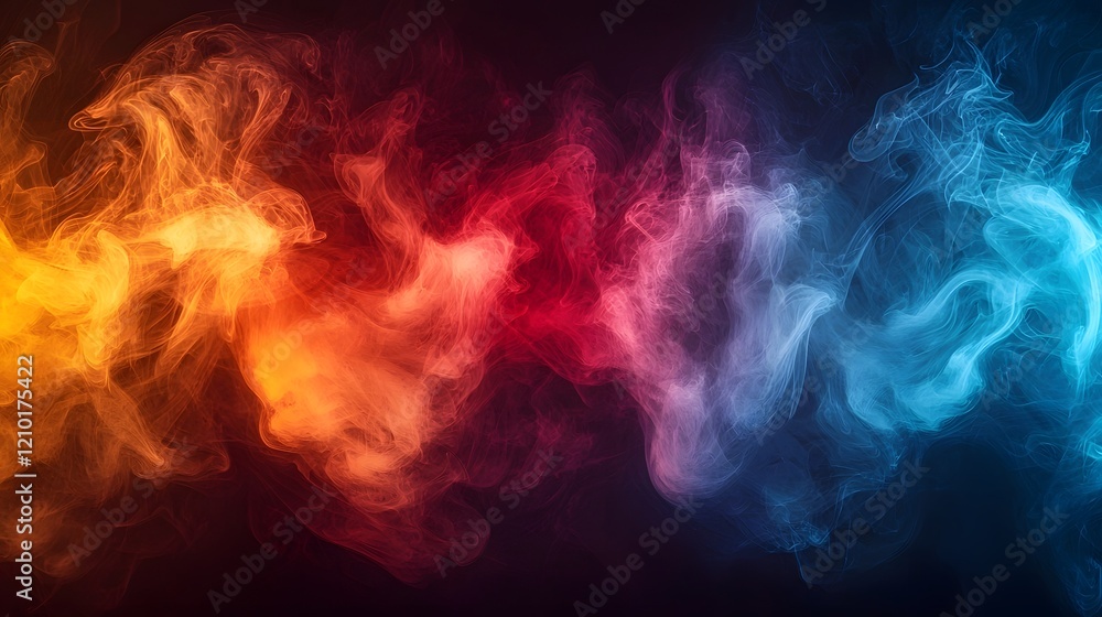Dramatic and Captivating Abstract Background with Swirling Colorful Smoke and Fog in Bold Red Orange Yellow and Blue Hues Creating a Vibrant and Atmospheric Visual Experience Dramatic and Captivating Abstract Background with Swirling Colorful Smoke and Fog in Bold Red Orange Yellow and Blue Hues Creating a Vibrant and Atmospheric Visual Experience