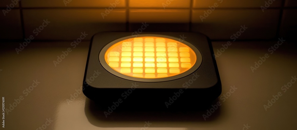 Square LED nightlight glows in tiled bathroom Square LED nightlight glows in tiled bathroom