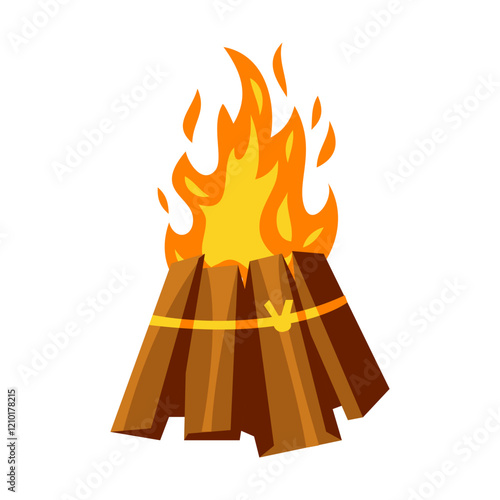 Campfire illustration with burning wooden logs and flames.
