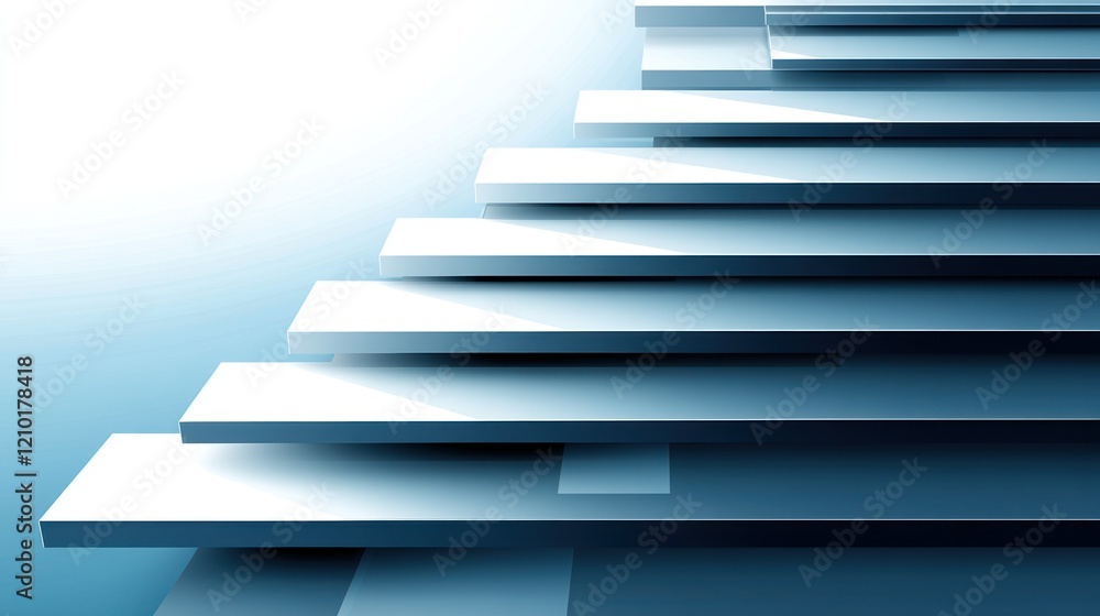 Obraz premium Ascending blue steps, bright background, growth concept, website banner