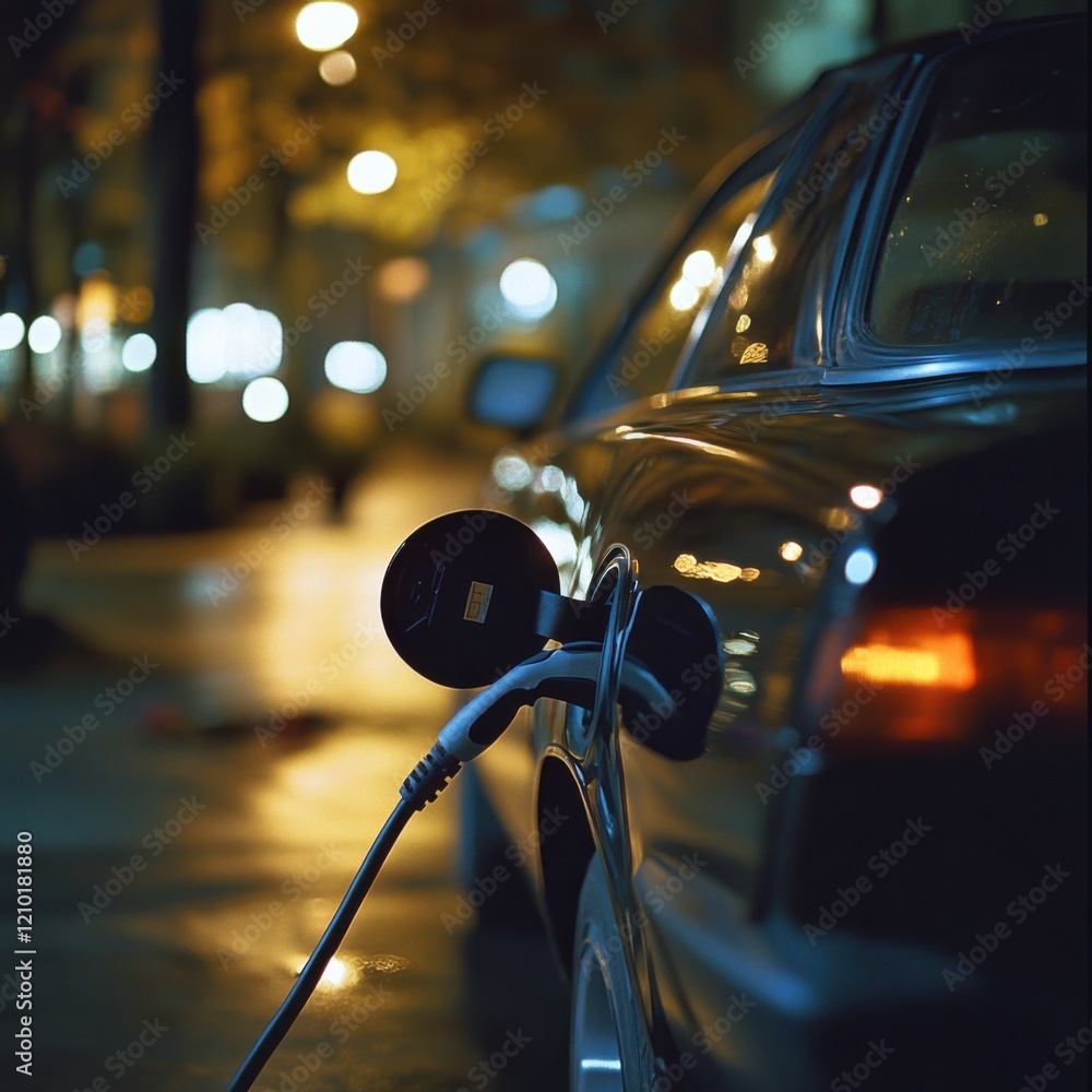 Naklejka premium Night City Electric Vehicle Charging