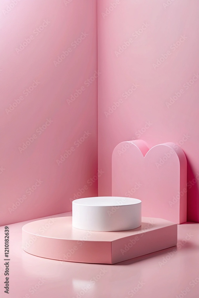 Minimal background, mockup with podium for product display, abstract white geometry background, minimalist pink background for valentine's day Minimal background, mockup with podium for product display, abstract white geometry background, minimalist pink background for valentine's day