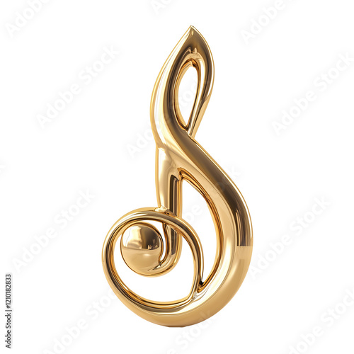 Golden 3D Music Note Icon, isolated on transparent background