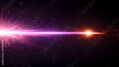 abstract composition featuring a powerful laser beam slicing through an inky black background generating a mesmerizing display of vibrant glowing rays luminous flare and prismatic spectra of light © NKCoolper