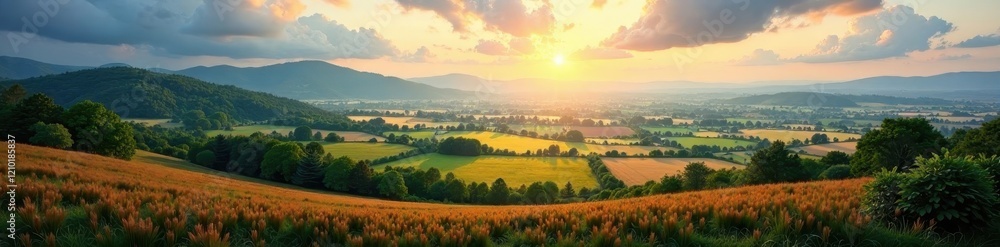 Naklejka premium Vast patchwork of fields and forests under a swirling atmosphere , forest, texture, terrain