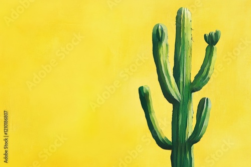 Cactus plant against a vibrant yellow background for artistic dÃ©cor, nature theme, desert landscapes, and home or office interior design inspiration. photo