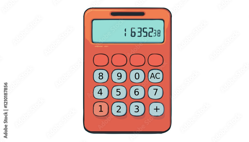 Red Digital Calculator Displaying Numbers on a Teal Background with Detailed Keypad Red Digital Calculator Displaying Numbers on a Teal Background with Detailed Keypad