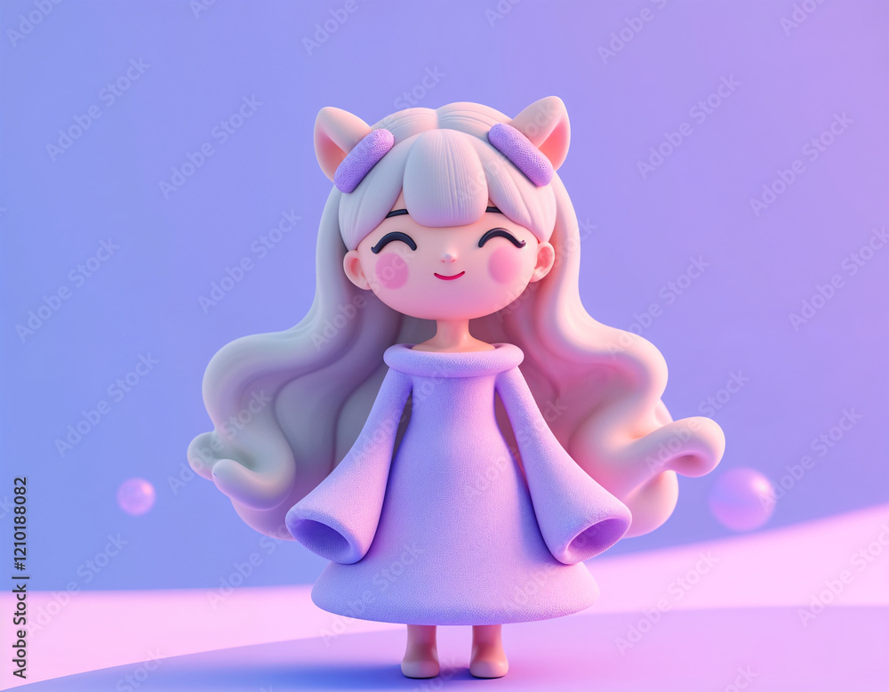 Obraz premium Fantasy Girl Character with Magical Elements, Ethereal 3D Portrait Illustration